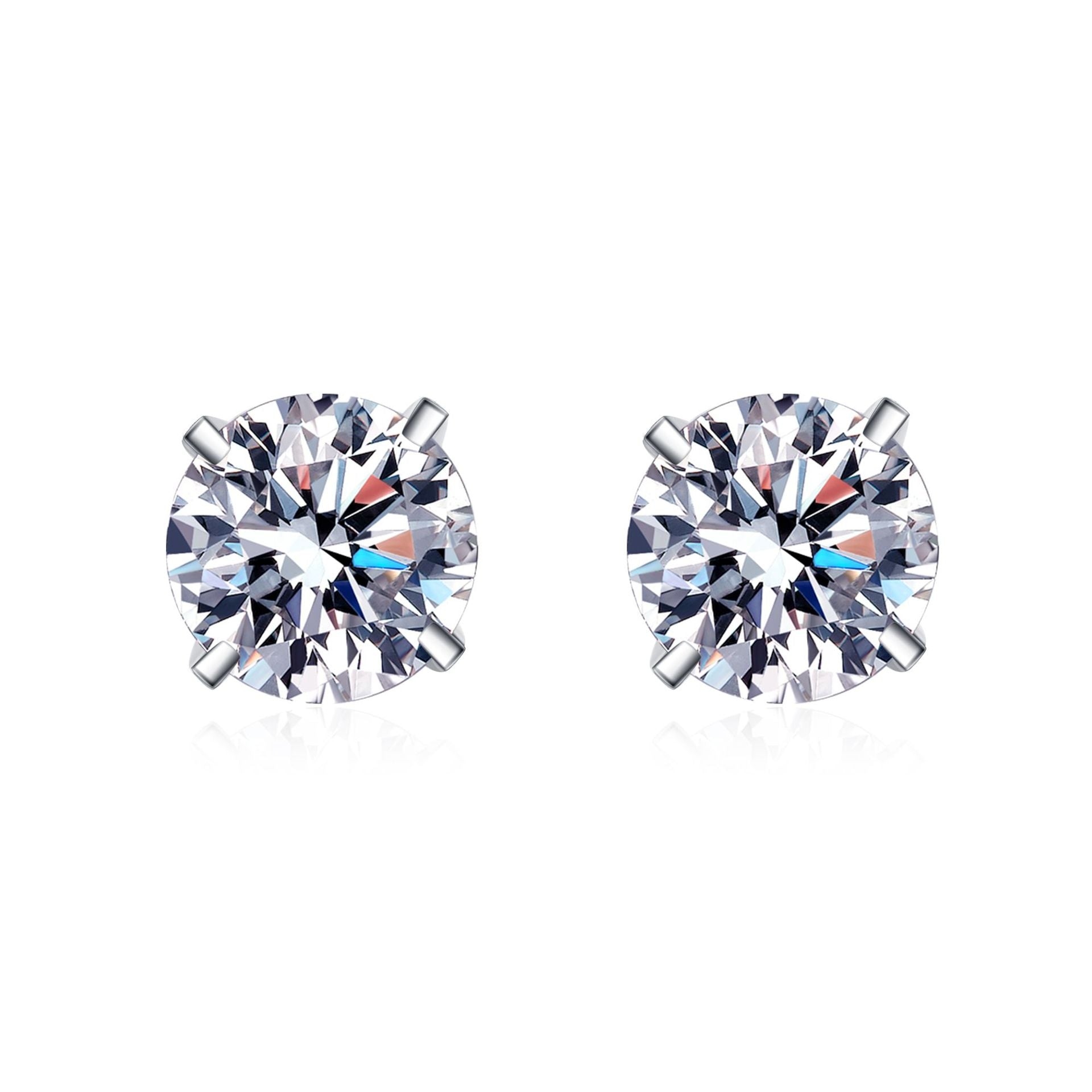 MOISSANITE CLASSIC STUD EARRINGS- Platinum Plated  - Round Cut