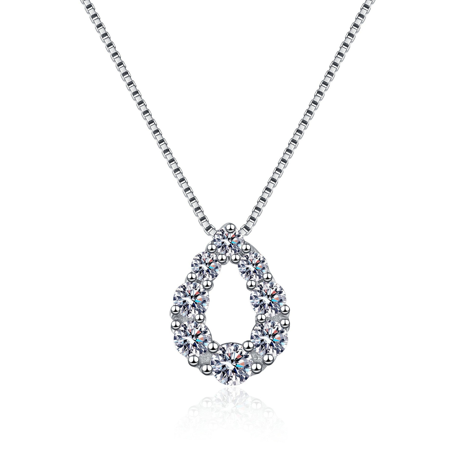 MOISSANITE PEAR SHAPED PENDANT- Platinum Plated - Round Cut