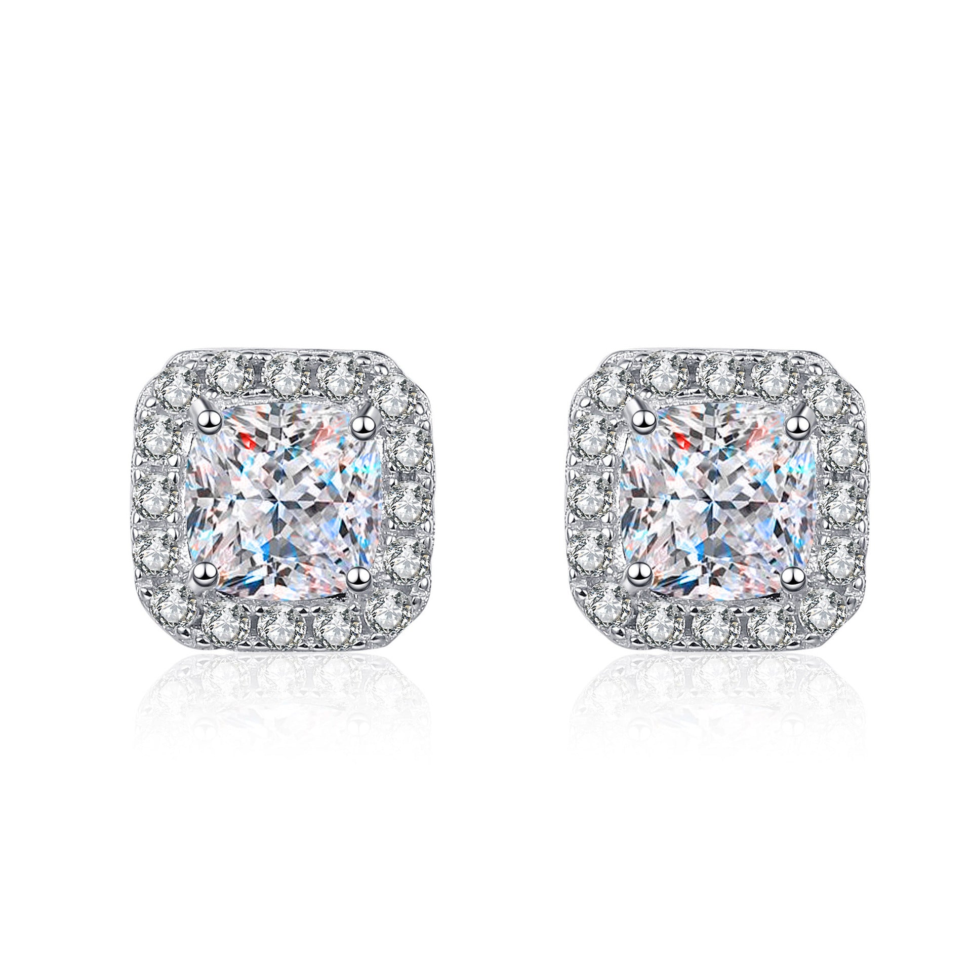 MOISSANITE CLASSIC STUD EARRINGS- Platinum Plated  - Princess Cut