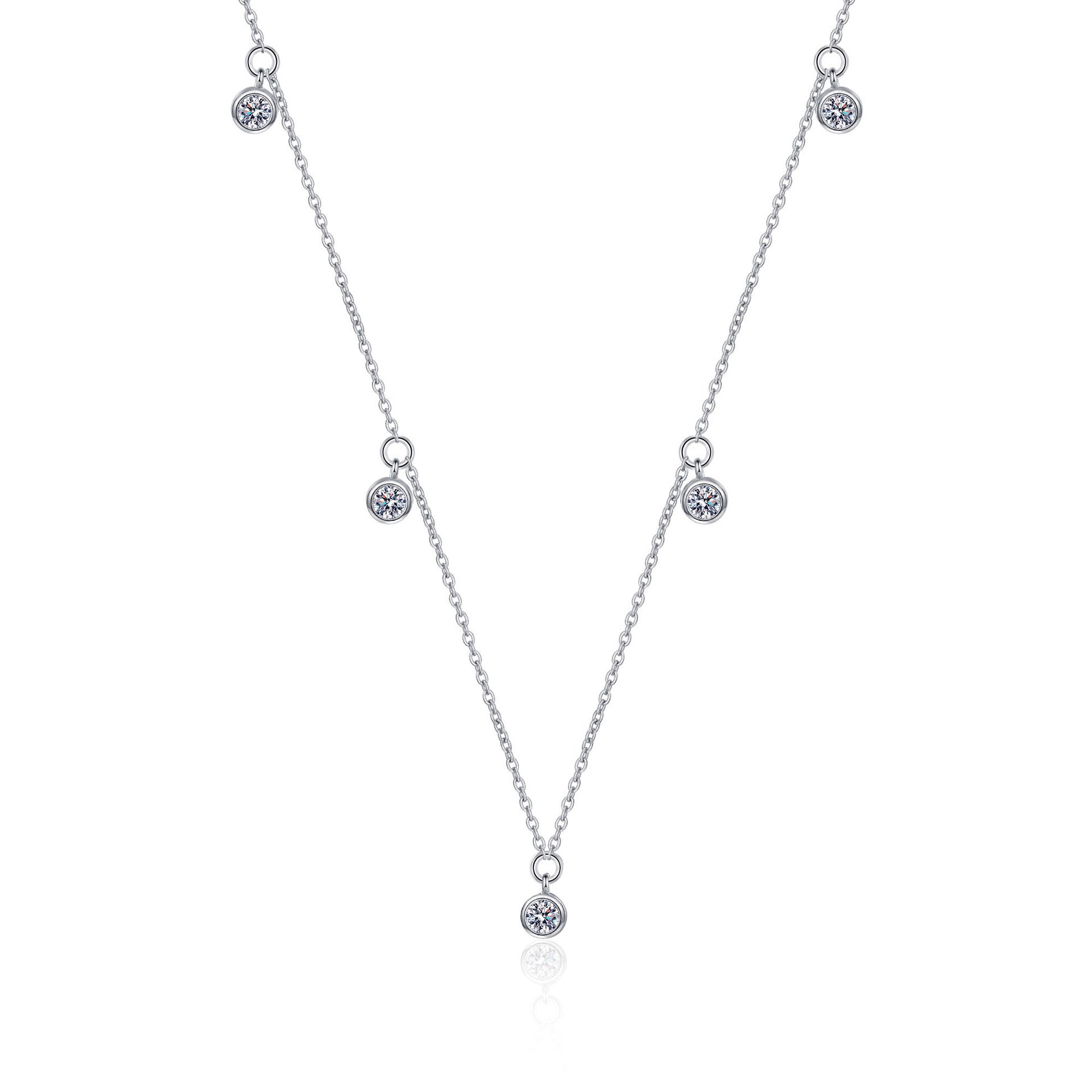 MOISSANITE clavicle chain PENDANT- Platinum Plated - Round Cut