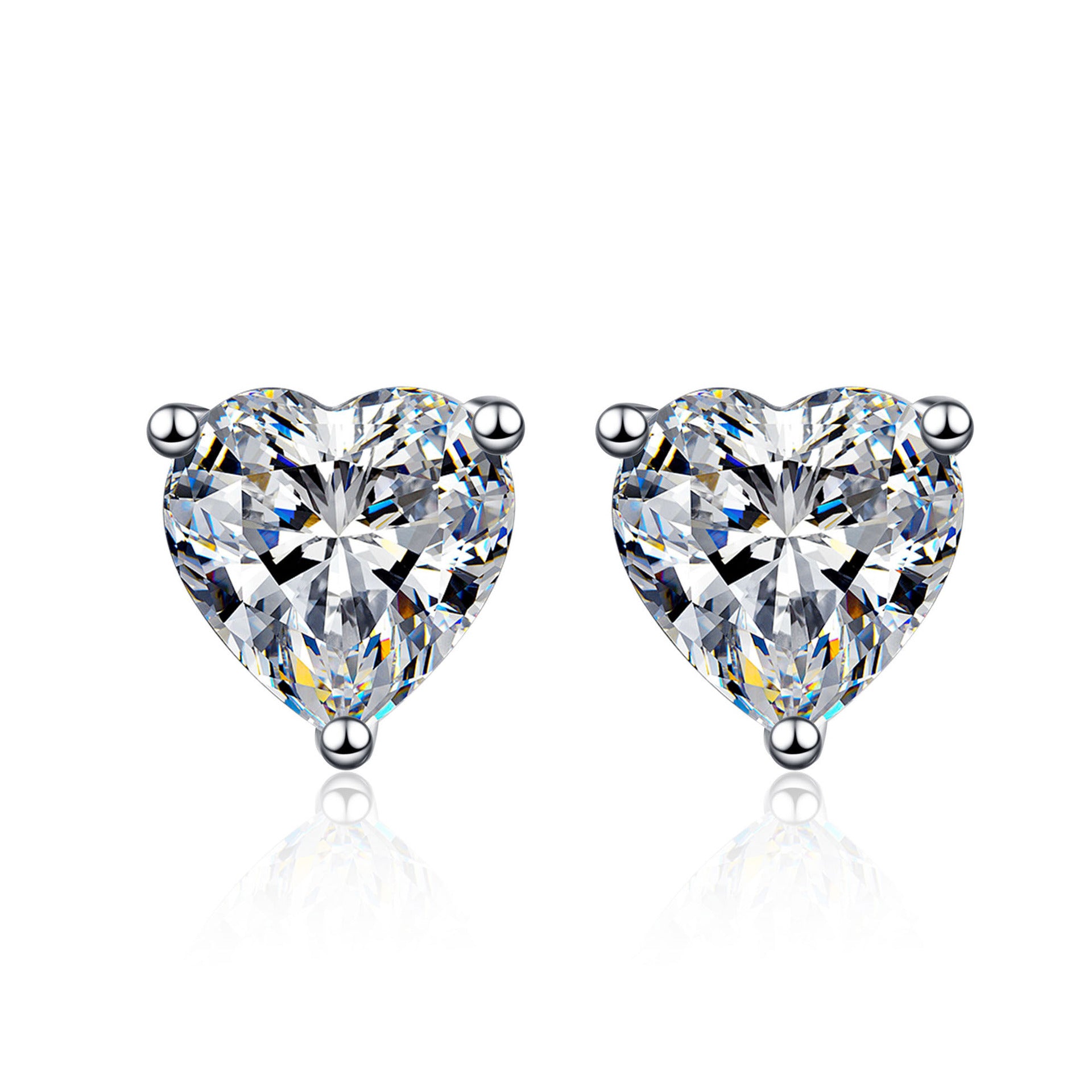 MOISSANITE CLASSIC STUD EARRINGS- Platinum Plated - Heart Cut