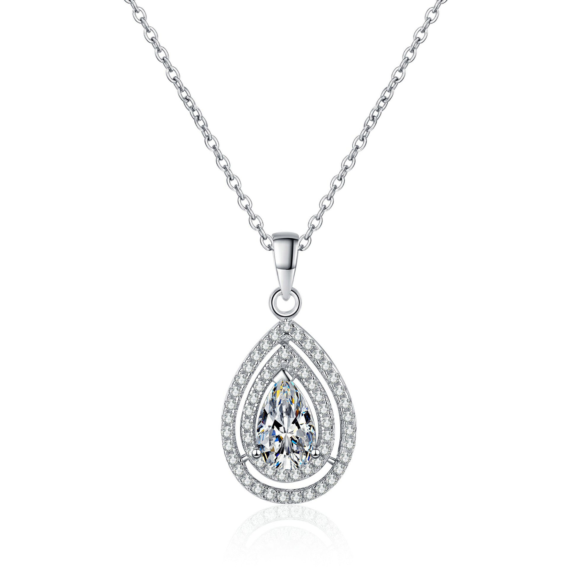 MOISSANITE PEAR SHAPED PENDANT- Platinum Plated - Pear Cut