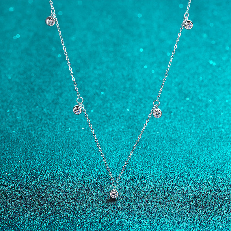 MOISSANITE clavicle chain PENDANT- Platinum Plated - Round Cut