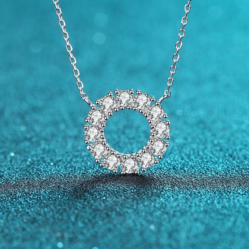 MOISSANITE CIRCLE SHAPED PENDANT- Platinum Plated - Round Cut