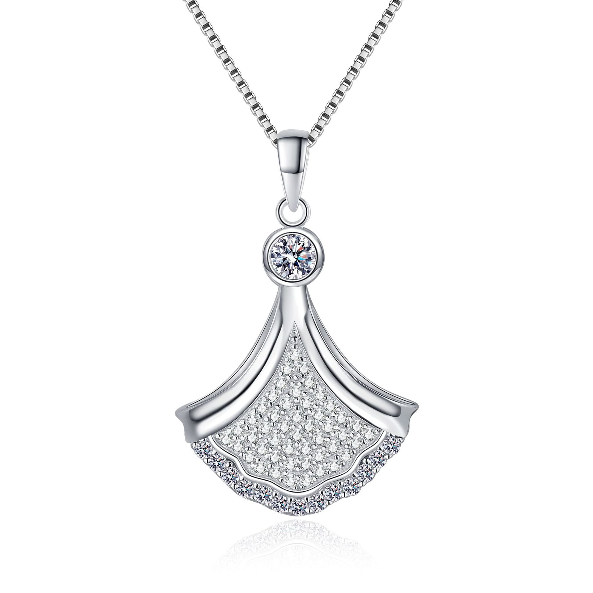 MOISSANITE LITTLE DRESS SHAPED PENDANT- Platinum Plated - Round Cut