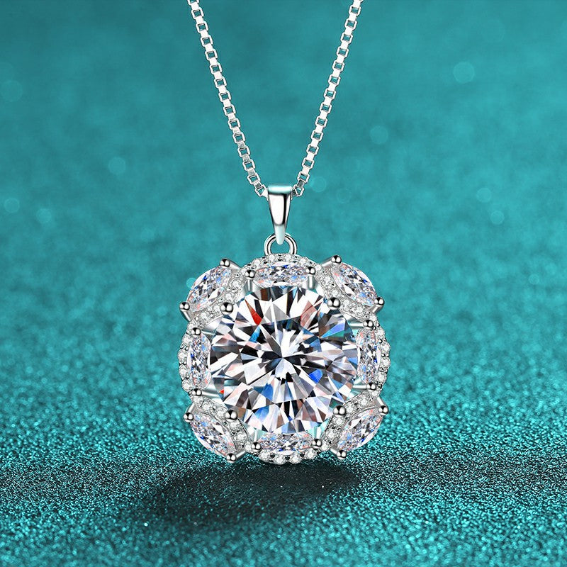 MOISSANITE HALO Design SHAPED PENDANT- Platinum Plated - Round Cut