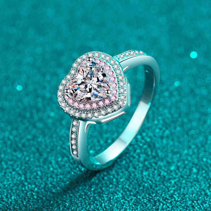 MOISSANITE ENGAGEMENT Pink RING, Heart CUT 1.00CT, CLASSIC FOUR CLAW SETTING,Synthetic diamonds