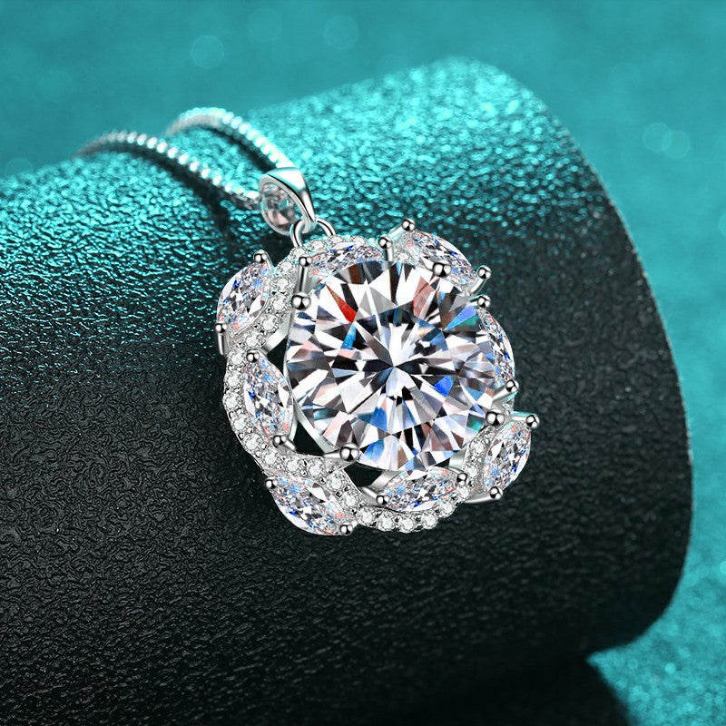 MOISSANITE HALO Design SHAPED PENDANT- Platinum Plated - Round Cut