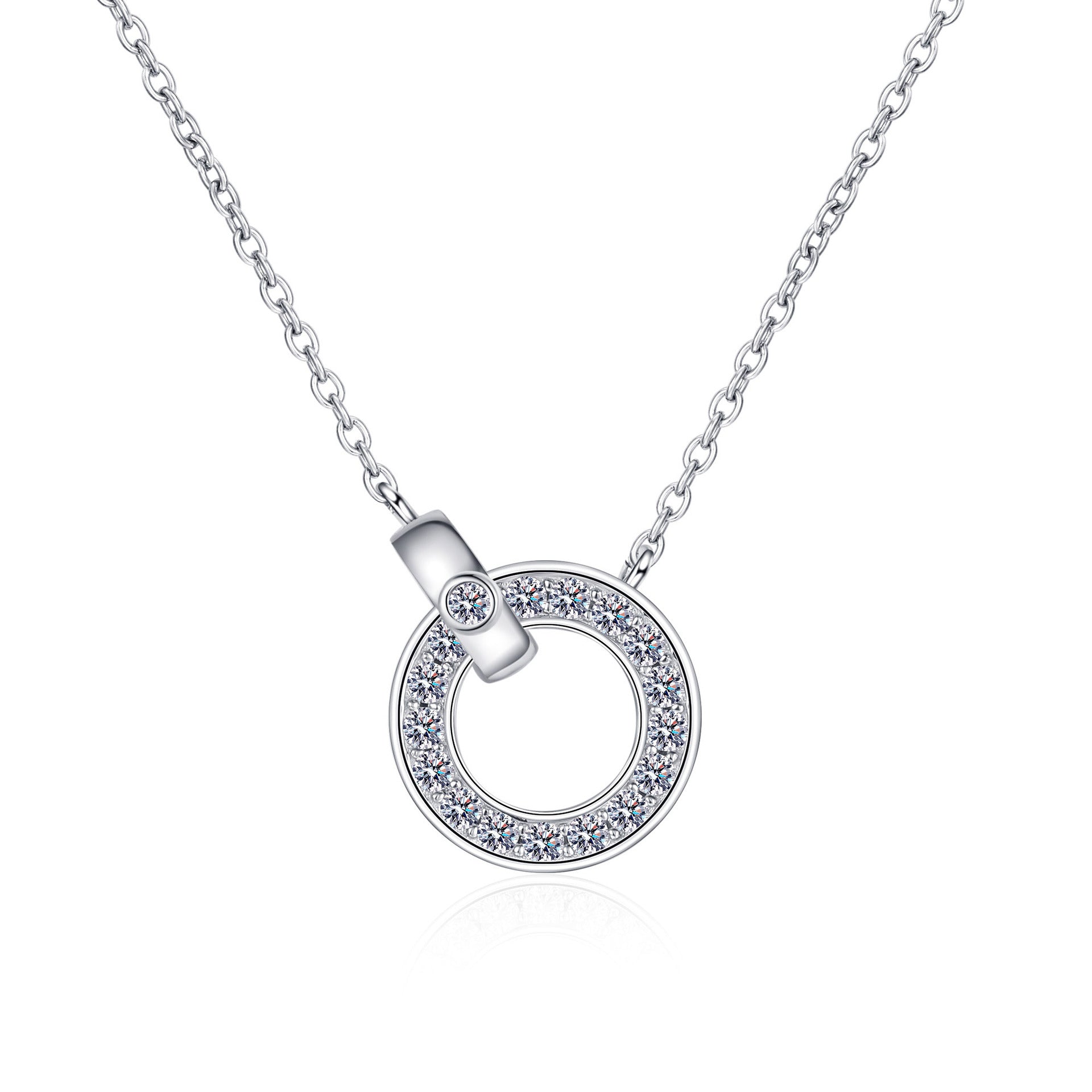 MOISSANITE  CIRCLE SHAPED PENDANT- Platinum Plated - Round Cut