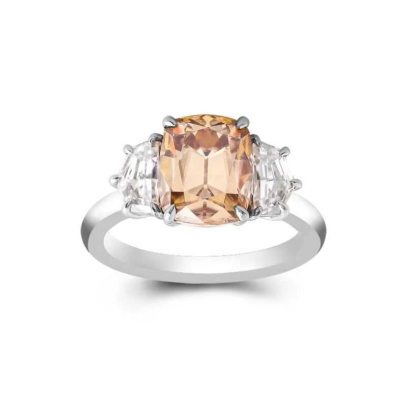 10K-18K , OMC Champagne Cushion Moissanite With Cadillac Cut Moissanite Ring