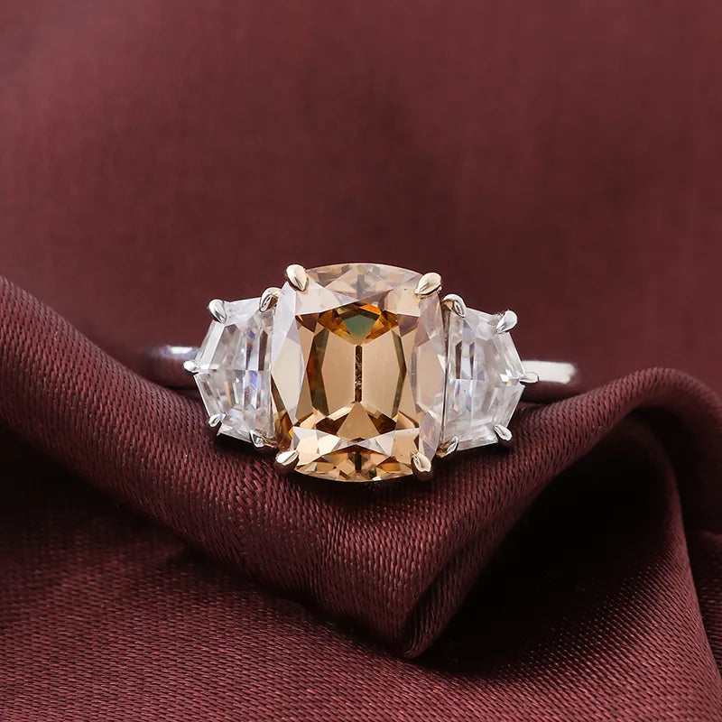 10K-18K , OMC Champagne Cushion Moissanite With Cadillac Cut Moissanite Ring