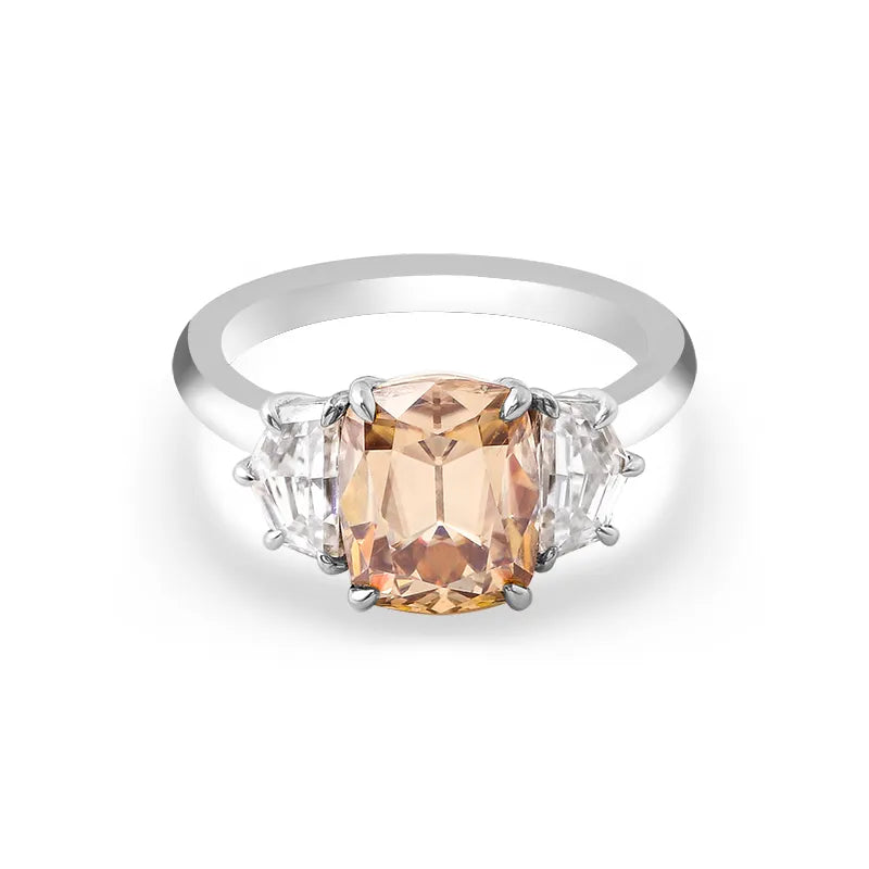 10K-18K , OMC Champagne Cushion Moissanite With Cadillac Cut Moissanite Ring