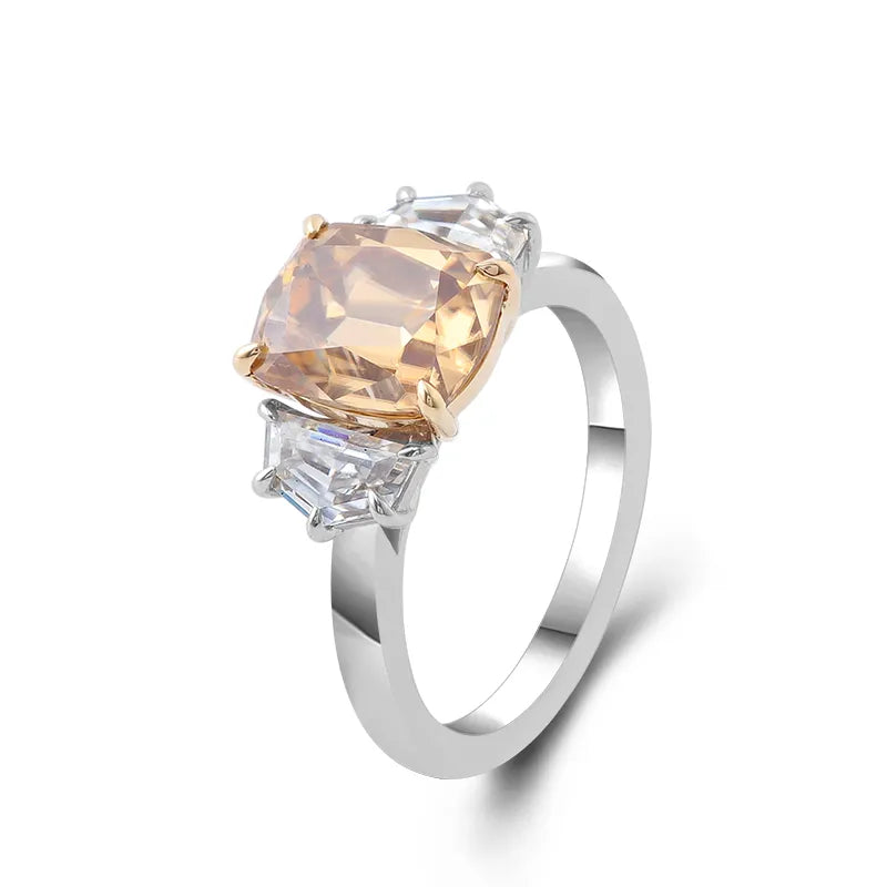 10K-18K , OMC Champagne Cushion Moissanite With Cadillac Cut Moissanite Ring