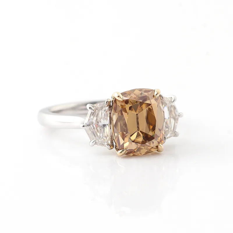 10K-18K , OMC Champagne Cushion Moissanite With Cadillac Cut Moissanite Ring