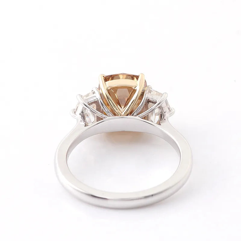 10K-18K , OMC Champagne Cushion Moissanite With Cadillac Cut Moissanite Ring