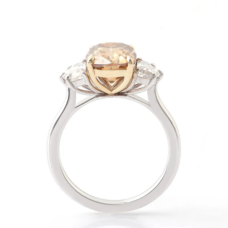 10K-18K , OMC Champagne Cushion Moissanite With Cadillac Cut Moissanite Ring