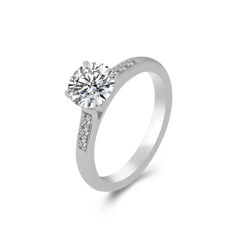 10K-18K , Side-Stone Round Moissanite Ring