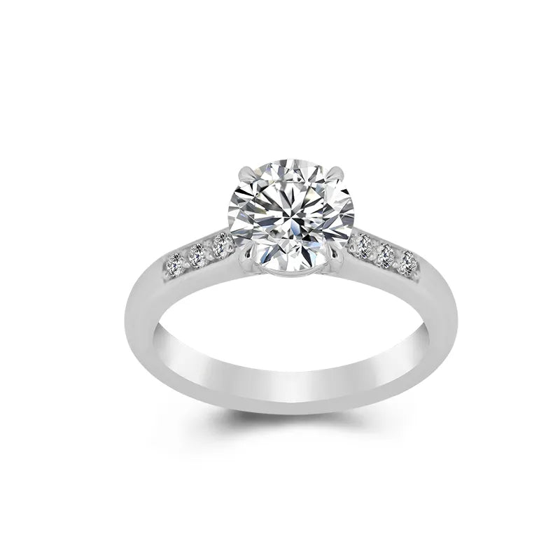 10K-18K , Side-Stone Round Moissanite Ring