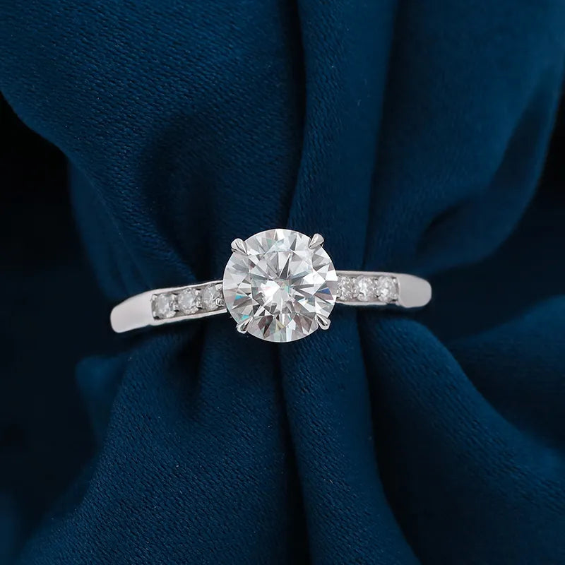 10K-18K , Side-Stone Round Moissanite Ring