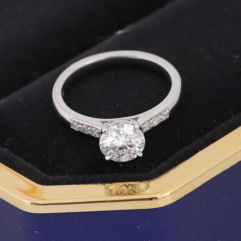 10K-18K , Side-Stone Round Moissanite Ring